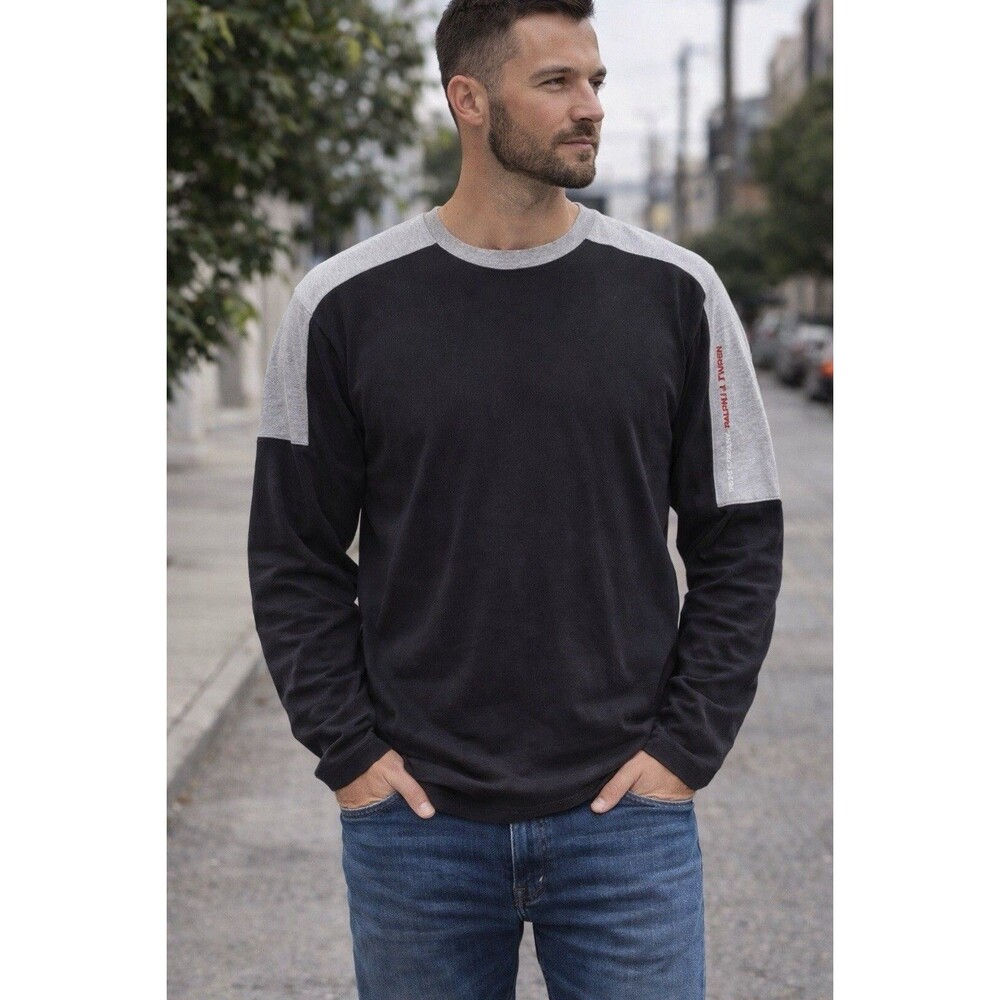 Vintage Polo Jeans Co. Ralph Lauren Long Sleeve T-Shirt Black Grey Colorblock XL